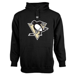 NHL Pittsburgh Penguins Old Time Hockey Big Logo with Crest Pullover Hoodie - Black