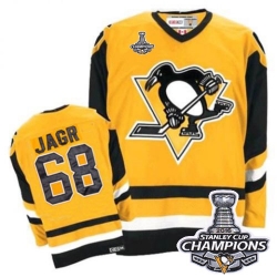 Jaromir Jagr CCM Pittsburgh Penguins Authentic Yellow Throwback 2016 Stanley Cup Champions NHL Jersey