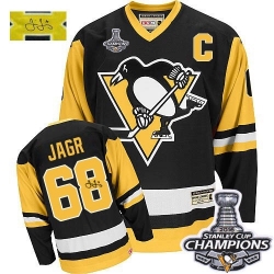 Jaromir Jagr CCM Pittsburgh Penguins Authentic Black Throwback Autographed 2016 Stanley Cup Champions NHL Jersey