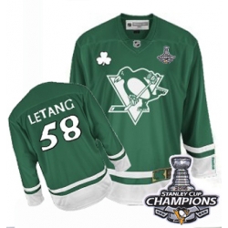Kris Letang Reebok Pittsburgh Penguins Authentic Green St Patty's Day 2016 Stanley Cup Champions NHL Jersey
