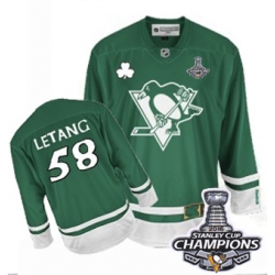 Kris Letang Reebok Pittsburgh Penguins Premier Green St Patty's Day 2016 Stanley Cup Champions NHL Jersey
