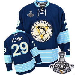 Marc-Andre Fleury Reebok Pittsburgh Penguins Authentic Navy Blue Third Vintage 2016 Stanley Cup Champions NHL Jersey