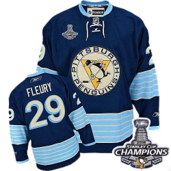 Marc-Andre Fleury Reebok Pittsburgh Penguins Premier Navy Blue Third Vintage 2016 Stanley Cup Champions NHL Jersey