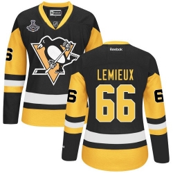 Mario Lemieux Women's Reebok Pittsburgh Penguins Premier Gold Black/ Third 2016 Stanley Cup Champions NHL Jersey