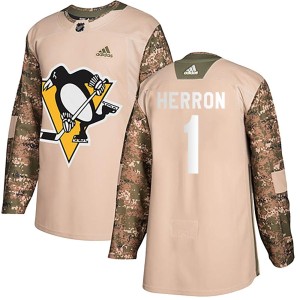 Denis Herron Men's Adidas Pittsburgh Penguins Authentic Camo Veterans Day Practice Jersey