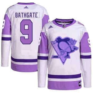 Andy Bathgate Men's Adidas Pittsburgh Penguins Authentic White/Purple Hockey Fights Cancer Primegreen Jersey