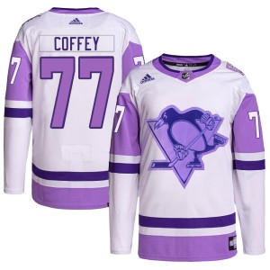 Paul Coffey Men's Adidas Pittsburgh Penguins Authentic White/Purple Hockey Fights Cancer Primegreen Jersey