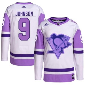 Mark Johnson Men's Adidas Pittsburgh Penguins Authentic White/Purple Hockey Fights Cancer Primegreen Jersey