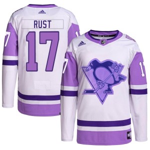 Bryan Rust Men's Adidas Pittsburgh Penguins Authentic White/Purple Hockey Fights Cancer Primegreen Jersey