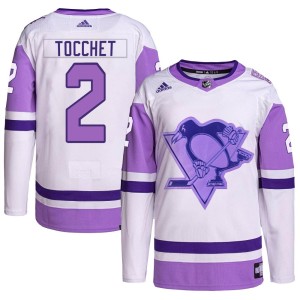 Rick Tocchet Men's Adidas Pittsburgh Penguins Authentic White/Purple Hockey Fights Cancer Primegreen Jersey
