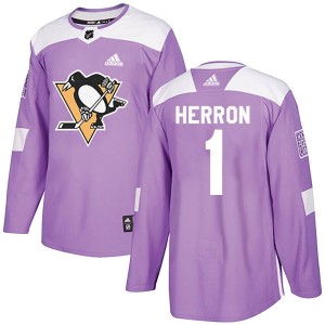 Denis Herron Men's Adidas Pittsburgh Penguins Authentic Purple Fights Cancer Practice Jersey