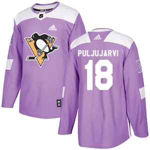 Jesse Puljujarvi Men's Adidas Pittsburgh Penguins Authentic Purple Fights Cancer Practice Jersey