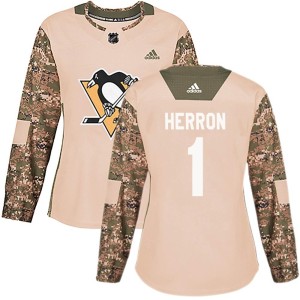 Denis Herron Women's Adidas Pittsburgh Penguins Authentic Camo Veterans Day Practice Jersey
