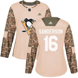Derek Sanderson Women's Adidas Pittsburgh Penguins Authentic Camo Veterans Day Practice Jersey