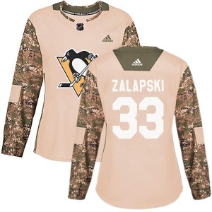 Zarley Zalapski Women's Adidas Pittsburgh Penguins Authentic Camo Veterans Day Practice Jersey