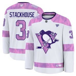 Ron Stackhouse Men's Fanatics Pittsburgh Penguins Premium White 2024 Hockey Fights Cancer Practice Jersey