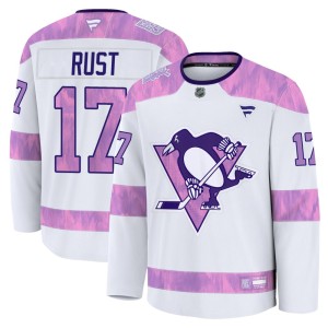 Bryan Rust Youth Fanatics Pittsburgh Penguins Premium White 2024 Hockey Fights Cancer Practice Jersey