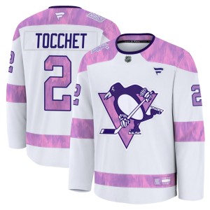 Rick Tocchet Youth Fanatics Pittsburgh Penguins Premium White 2024 Hockey Fights Cancer Practice Jersey