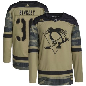 Les Binkley Men's Adidas Pittsburgh Penguins Authentic Camo Military Appreciation Practice Jersey