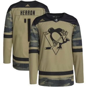 Denis Herron Men's Adidas Pittsburgh Penguins Authentic Camo Military Appreciation Practice Jersey