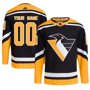 Custom Men's Adidas Pittsburgh Penguins Authentic Black Custom Reverse Retro 2.0 Jersey