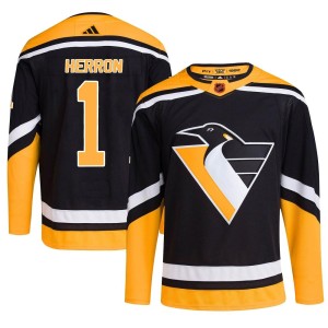 Denis Herron Men's Adidas Pittsburgh Penguins Authentic Black Reverse Retro 2.0 Jersey