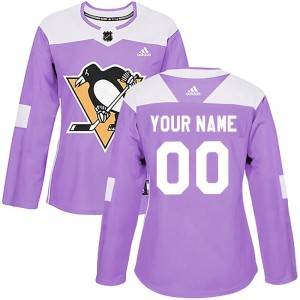 Custom Women's Adidas Pittsburgh Penguins Authentic Purple Custom Fights Cancer Practice Jersey