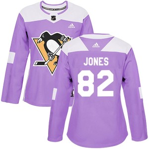 Caleb Jones Women's Adidas Pittsburgh Penguins Authentic Purple Fights Cancer Practice Jersey