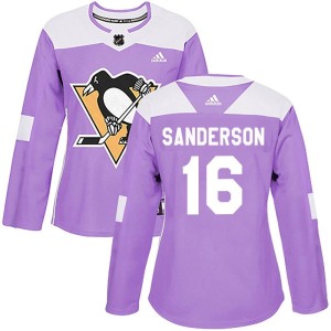 Derek Sanderson Women's Adidas Pittsburgh Penguins Authentic Purple Fights Cancer Practice Jersey