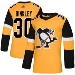 Les Binkley Men's Adidas Pittsburgh Penguins Authentic Gold Alternate Jersey