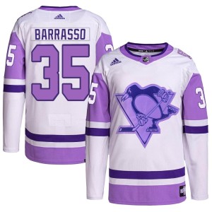 Tom Barrasso Youth Adidas Pittsburgh Penguins Authentic White/Purple Hockey Fights Cancer Primegreen Jersey