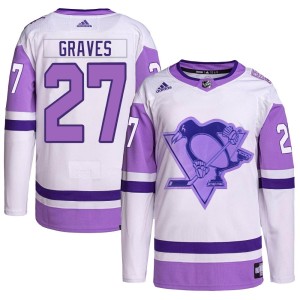 Ryan Graves Youth Adidas Pittsburgh Penguins Authentic White/Purple Hockey Fights Cancer Primegreen Jersey