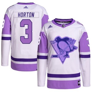 Tim Horton Youth Adidas Pittsburgh Penguins Authentic White/Purple Hockey Fights Cancer Primegreen Jersey