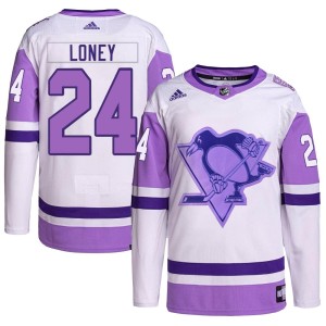 Troy Loney Youth Adidas Pittsburgh Penguins Authentic White/Purple Hockey Fights Cancer Primegreen Jersey
