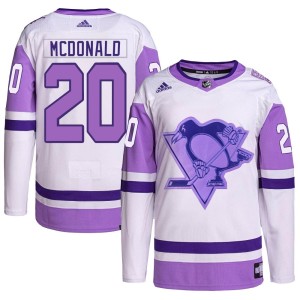 Ab Mcdonald Youth Adidas Pittsburgh Penguins Authentic White/Purple Hockey Fights Cancer Primegreen Jersey