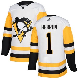 Denis Herron Men's Adidas Pittsburgh Penguins Authentic White Away Jersey