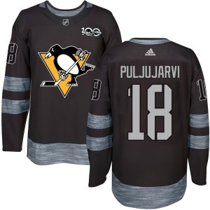 Jesse Puljujarvi Men's Pittsburgh Penguins Authentic Black 1917-2017 100th Anniversary Jersey
