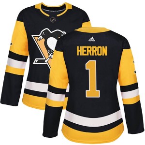 Denis Herron Women's Adidas Pittsburgh Penguins Authentic Black Home Jersey