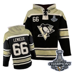 Mario Lemieux Youth Pittsburgh Penguins Authentic Black Old Time Hockey Sawyer Hooded Sweatshirt 2016 Stanley Cup Champions