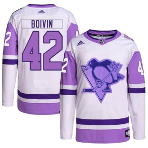 Leo Boivin Men's Adidas Pittsburgh Penguins Authentic White/Purple Hockey Fights Cancer Primegreen Jersey
