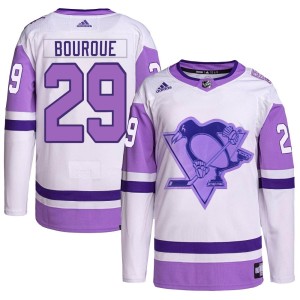 Phil Bourque Men's Adidas Pittsburgh Penguins Authentic White/Purple Hockey Fights Cancer Primegreen Jersey