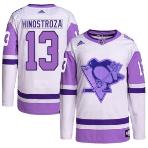 Vinnie Hinostroza Men's Adidas Pittsburgh Penguins Authentic White/Purple Hockey Fights Cancer Primegreen Jersey
