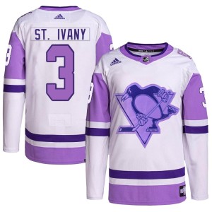 Jack St. Ivany Men's Adidas Pittsburgh Penguins Authentic White/Purple Hockey Fights Cancer Primegreen Jersey