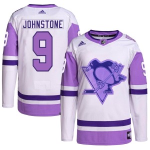 Marc Johnstone Men's Adidas Pittsburgh Penguins Authentic White/Purple Hockey Fights Cancer Primegreen Jersey