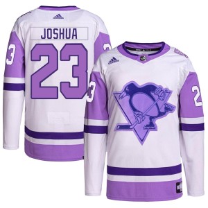 Jagger Joshua Men's Adidas Pittsburgh Penguins Authentic White/Purple Hockey Fights Cancer Primegreen Jersey