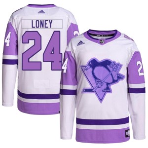 Troy Loney Men's Adidas Pittsburgh Penguins Authentic White/Purple Hockey Fights Cancer Primegreen Jersey