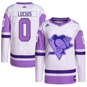Cruz Lucius Men's Adidas Pittsburgh Penguins Authentic White/Purple Hockey Fights Cancer Primegreen Jersey