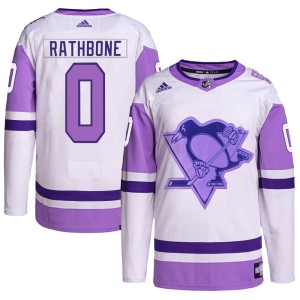 Jack Rathbone Men's Adidas Pittsburgh Penguins Authentic White/Purple Hockey Fights Cancer Primegreen Jersey