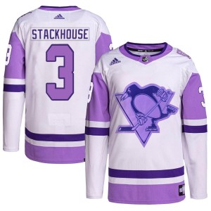 Ron Stackhouse Men's Adidas Pittsburgh Penguins Authentic White/Purple Hockey Fights Cancer Primegreen Jersey