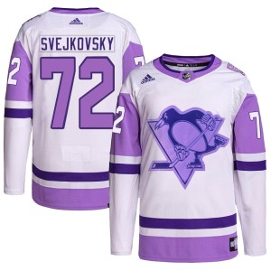 Lukas Svejkovsky Men's Adidas Pittsburgh Penguins Authentic White/Purple Hockey Fights Cancer Primegreen Jersey